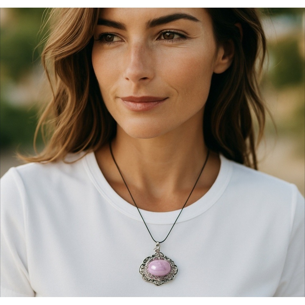 Kunzite Necklace Pink purple 20" Natural Crystal Pendant Wedding Gift Jewelry